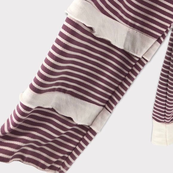 Brigitte Brianna Sexy Modest Mauve Cream Striped Ruffle Sleeve Sweatshirt Large - Picture 5 of 11